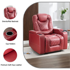 EBELLO Red Power Recliner Chair with USB Ports & Cup Holder, Home Theater Seating