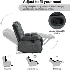 EBELLO Soft Fabric Manual Recliner Chair – Overstuffed Backrest & Armrests