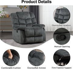 EBELLO Soft Fabric Manual Recliner Chair – Overstuffed Backrest & Armrests