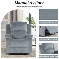 EBELLO Soft Fabric Manual Recliner Chair, Overstuffed Single Sofa Lounge Chair