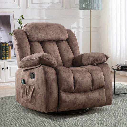 EBELLO Swivel Rocker Recliner Chair with Massage & Heat, Manual Reclining Chair with Vibration