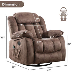 EBELLO Swivel Rocker Recliner Chair with Massage & Heat, Manual Reclining Chair with Vibration