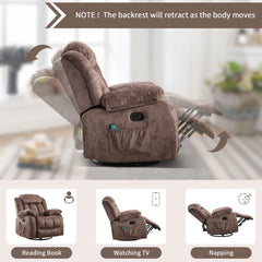 EBELLO Swivel Rocker Recliner Chair with Massage & Heat, Manual Reclining Chair with Vibration