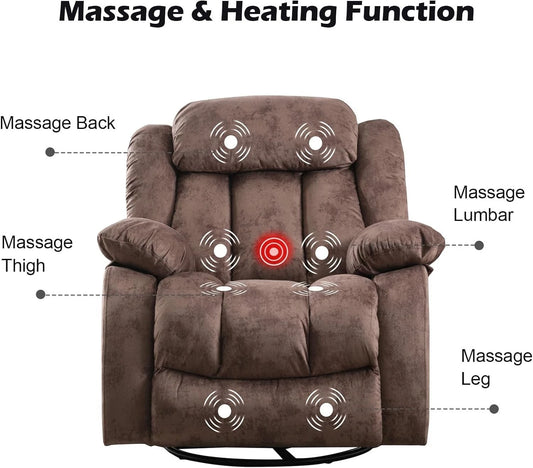 EBELLO Swivel Rocker Recliner Chair with Massage & Heat, Manual Reclining Chair with Vibration