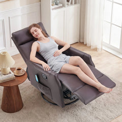 EBELLO Swivel Rocker Recliner Chair with Massage & Heat, PU Leather Manual Recliner