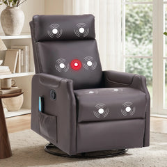 EBELLO Swivel Rocker Recliner Chair with Massage & Heat, PU Leather Manual Recliner