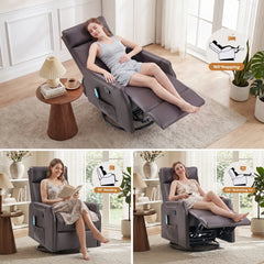 EBELLO Swivel Rocker Recliner Chair with Massage & Heat, PU Leather Manual Recliner