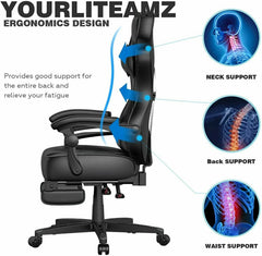ELECWISH Ergonomic Gaming Chair with Footrest – Reclining Office Chair with Lumbar Support
