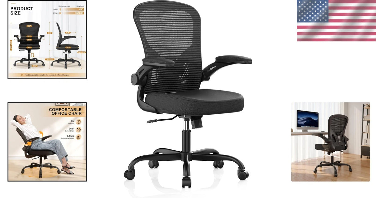 Ergonomic Mesh Office Chair – 360° Swivel Desk Chair with Space-Saving Design
