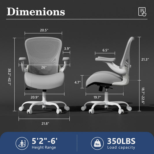 Ergonomic Office Chair with Flip-Up Armrests – 350 lb Swivel Desk & Computer Chair