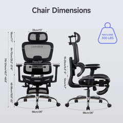 Ergonomic Office Chair with Footrest – 3D Headrest Computer Desk Chair