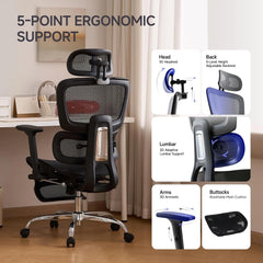 Ergonomic Office Chair with Footrest – 3D Headrest Computer Desk Chair