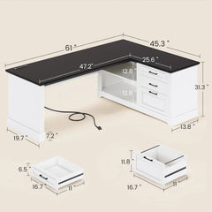 Farmhouse 61 L-Shaped Executive Computer Desk with Storage Shelves – Home Office Desk