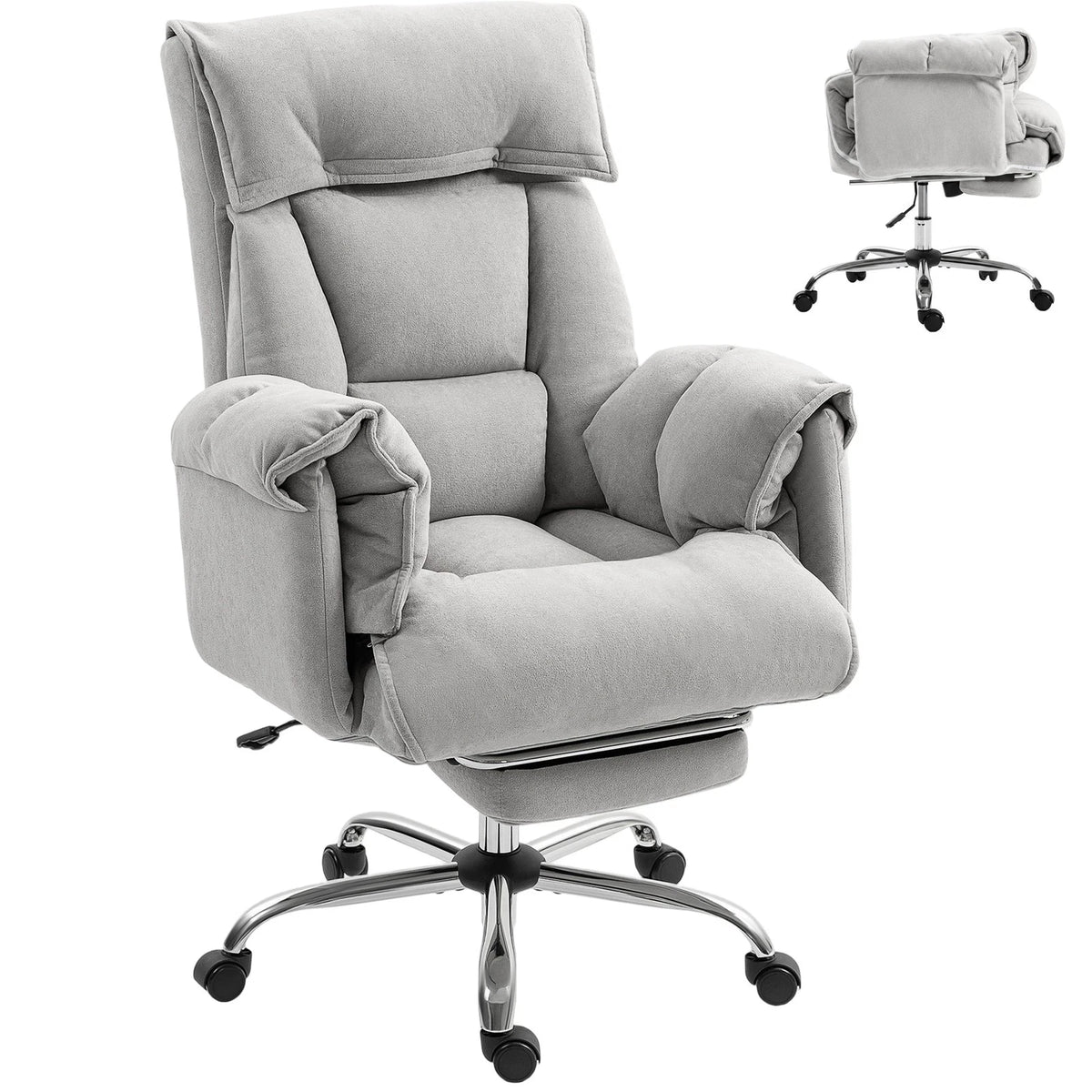 Gray Executive Office Chair with Footrest – Ergonomic Computer Desk Chair