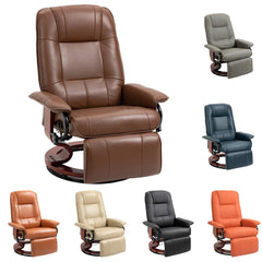 HOMCOM Faux Leather Manual Swivel Recliner Chair with Wooden Base