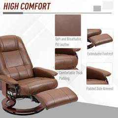 HOMCOM Faux Leather Manual Swivel Recliner Chair with Wooden Base