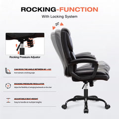 High Back Executive Leather Office Chair – Rolling Computer Desk Chair with Wheels