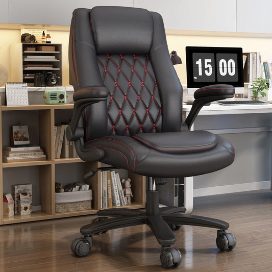 High Back Executive Office Chair – PU Leather Computer Desk Chair with Rubber Wheels