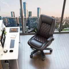 High Back Executive Office Chair – PU Leather Computer Desk Chair with Rubber Wheels