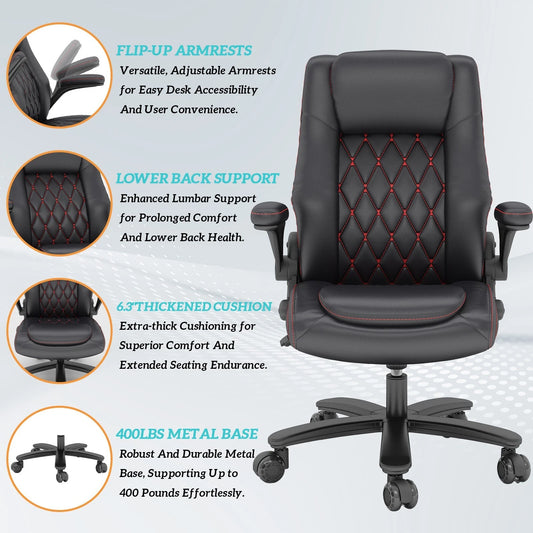 High Back Executive Office Chair – PU Leather Computer Desk Chair with Rubber Wheels