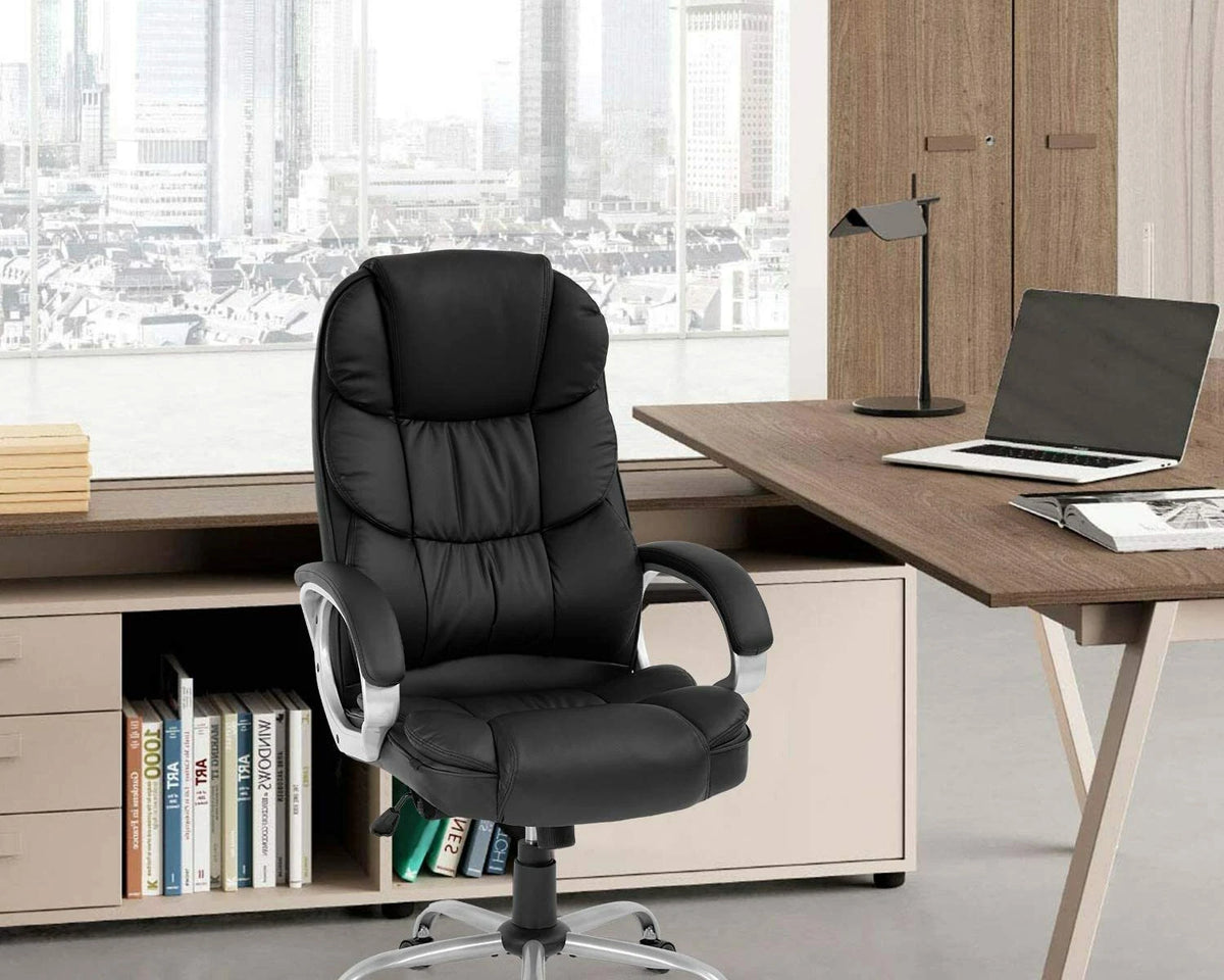 High Back Leather Executive Office Chair – Ergonomic Desk & Computer Task Chair