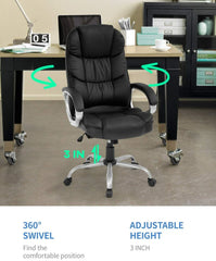 High Back Leather Executive Office Chair – Ergonomic Desk & Computer Task Chair