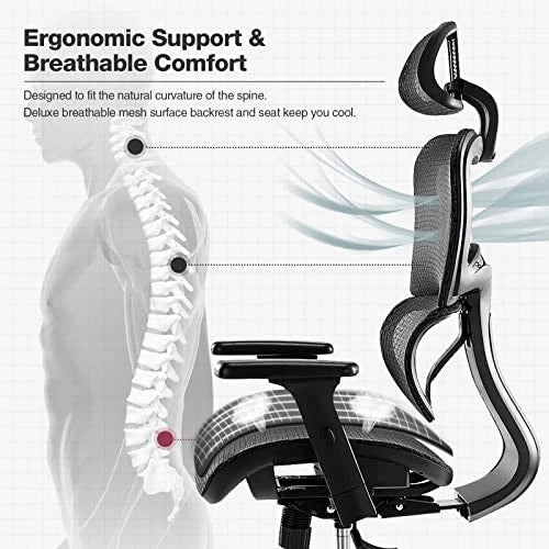 JHK Ergonomic High Back Office Chair with Headrest & Lumbar Support – Black Desk Chair