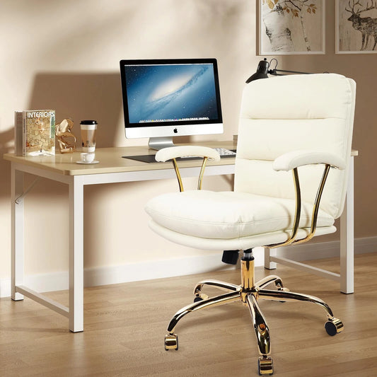 KLASIKA Light White Ergonomic Office Chair for Heavy People – Faux Leather Desk Chair
