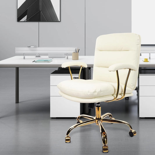 KLASIKA Light White Ergonomic Office Chair for Heavy People – Faux Leather Desk Chair