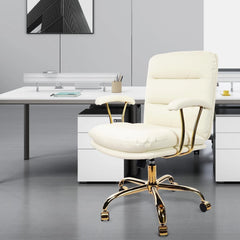 KLASIKA Light White Ergonomic Office Chair for Heavy People – Faux Leather Desk Chair