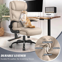 Khaki Ergonomic Executive Office Chair – Tall Breathable Leather Computer Desk Chair