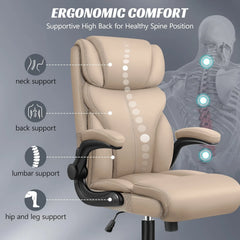 Khaki Ergonomic Executive Office Chair – Tall Breathable Leather Computer Desk Chair