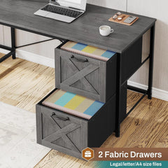 L Shaped Computer Desk with LED Lights, Hutch & Power Outlet – Home Office Desk