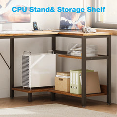L Shaped Computer Desk with Power Outlets & File Drawer – Large Home Office Corner Desk