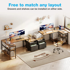 L Shaped Computer Desk with Power Outlets & File Drawer – Large Home Office Corner Desk