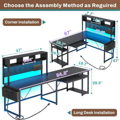 L Shaped Gaming Desk with LED Lights – Reversible Computer Desk with Keyboard Tray