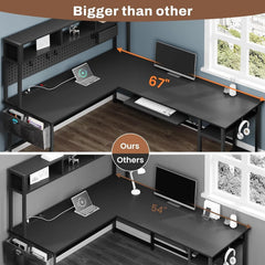 L Shaped Gaming Desk with LED Lights – Reversible Computer Desk with Keyboard Tray