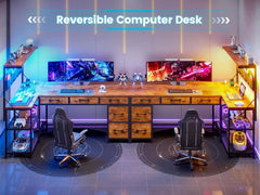 L Shaped Reversible Computer Desk with 5 Drawers & Storage Shelves – Home Office Desk