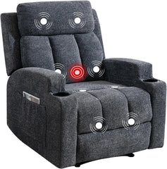 Manual Recliner Chair with Massage & Heat, Comfy Fabric Home Theater Chair