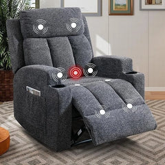 Manual Recliner Chair with Massage & Heat, Comfy Fabric Home Theater Chair