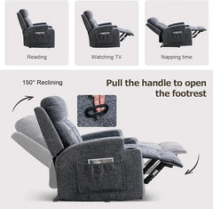 Manual Recliner Chair with Massage & Heat, Comfy Fabric Home Theater Chair