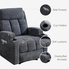 Manual Recliner Chair with Massage & Heat, Comfy Fabric Home Theater Chair