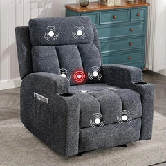 Manual Recliner Chair with Massage & Heat, Comfy Fabric Home Theater Chair