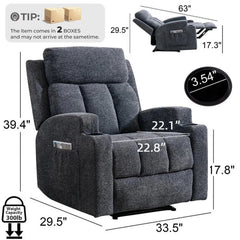 Manual Recliner Chair with Massage & Heat, Comfy Fabric Home Theater Chair