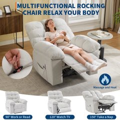 Manual Rocker Massage Recliner Chair with Heat & Vibration, Overstuffed Home Recliner