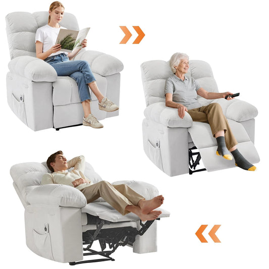 Manual Rocker Massage Recliner Chair with Heat & Vibration, Overstuffed Home Recliner