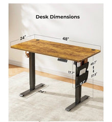Marsail 48" x 24" Electric Standing Desk – Adjustable Height Home Office Desk, Brown/Black