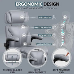 Matte Gray Big & Tall Office Chair – Ergonomic Computer Desk Chair with Lumbar Support