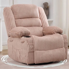 Oversized 360° Swivel Rocker Recliner Chair, 400 lb Wide Upholstered Recliner for Adults