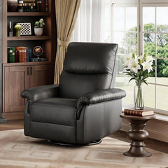 Oversized PU Leather Swivel Recliner Chair, Manual Upholstered Reclining Sofa Seat